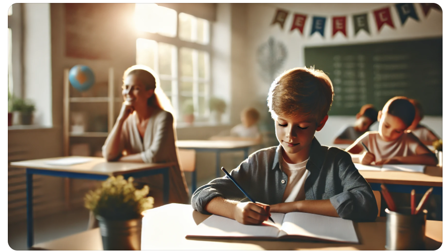 Jongen met ADHD die zich rustig en geconcentreerd voelt op school dankzij ADHD medicatie.