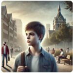 Tiener met ADHD loopt nadenkend door een rustige straat tijdens de puberteit