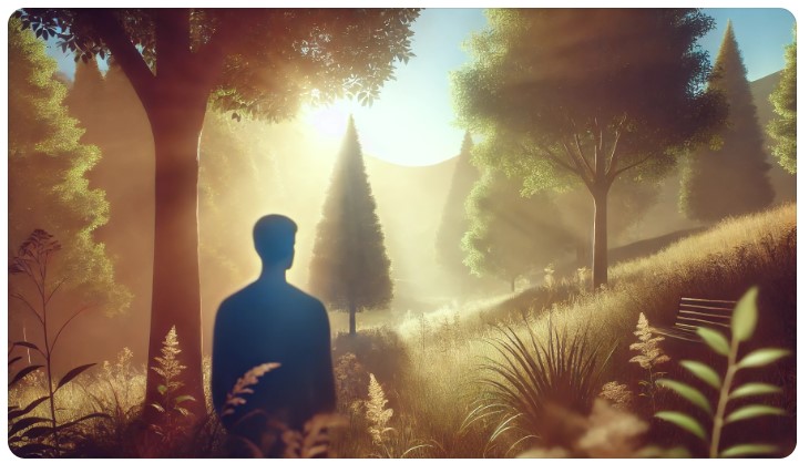 Man wandelt rustig in het bos