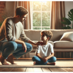 Ouder van kind met ADHD in de woonkamer